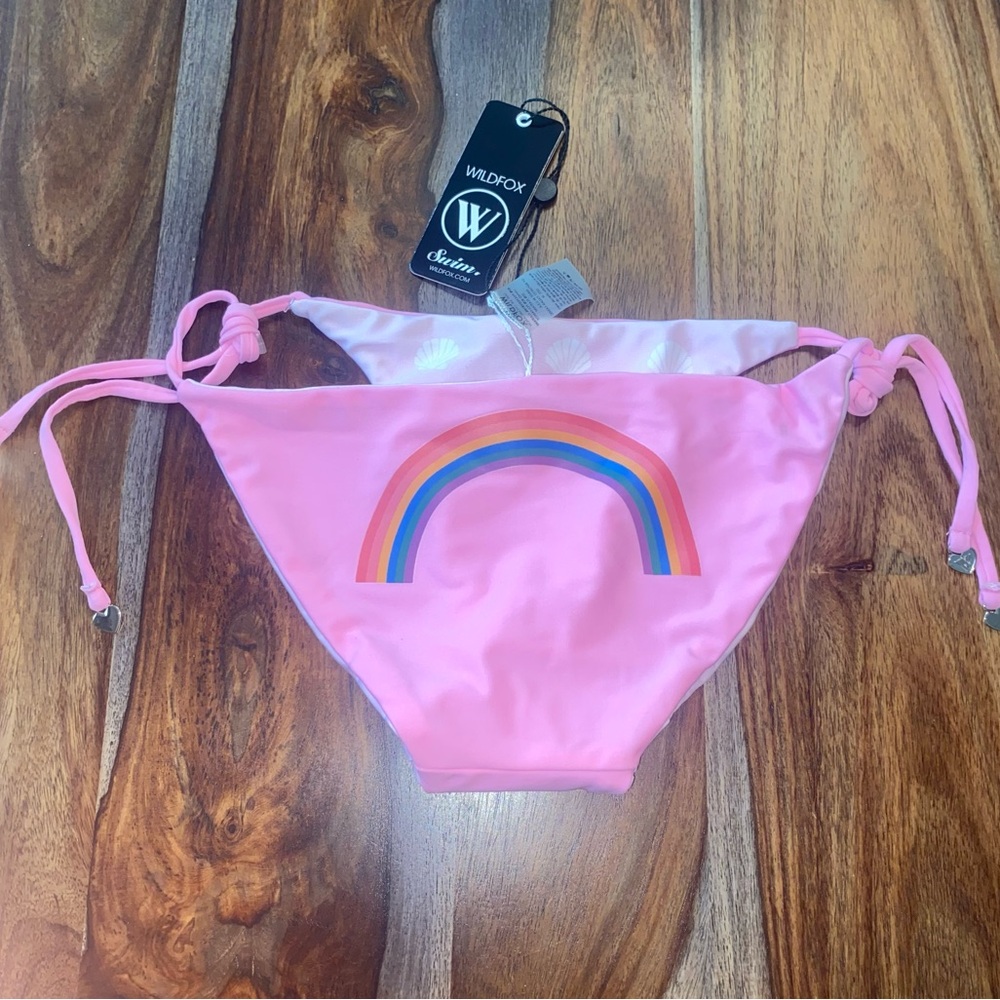 NWT Wildfox Reversible Bikini Bottom Shell Print and Rainbow String Tie Medium